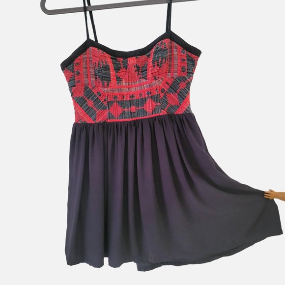 UO Staring at Stars Red and Navy Fit and Flare Embroidered Mini Dress - … - Picture 2 of 11